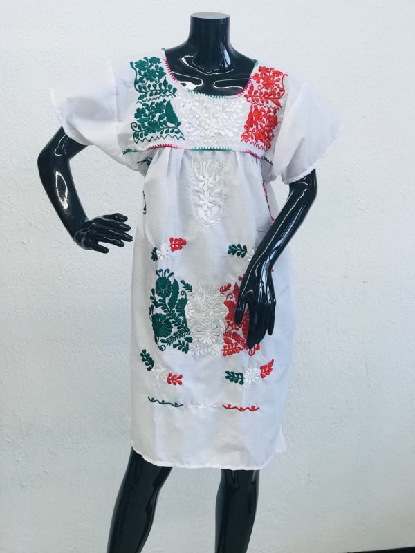 VESTIDO ARTESANAL BLANCO TRICOLOR