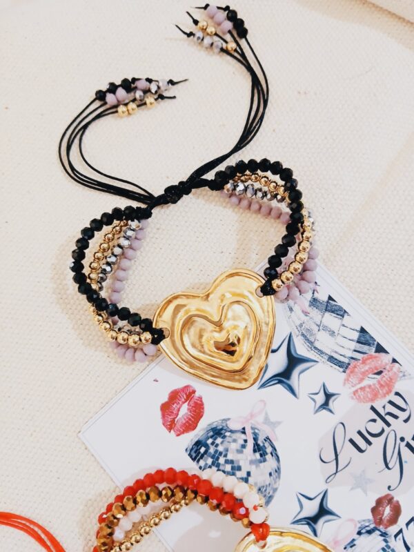 PULSERA CORAZON BLACK/SILVER/GOLD