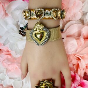 SET PULSERAS CRISTALES CORAZON FLAMA