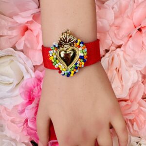 PULSERA CORAZON FLAMA MULTICOLOR HILO
