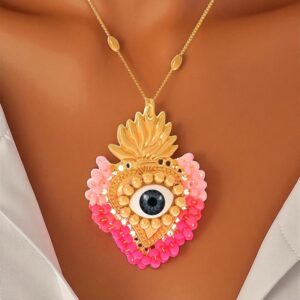 COLLAR CORAZON FLAMA OJO PINK
