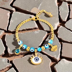 PULSERA AQUA OJO CHARMS