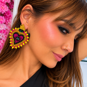EARRINGS  CORAZONES PINK/YELLOW
