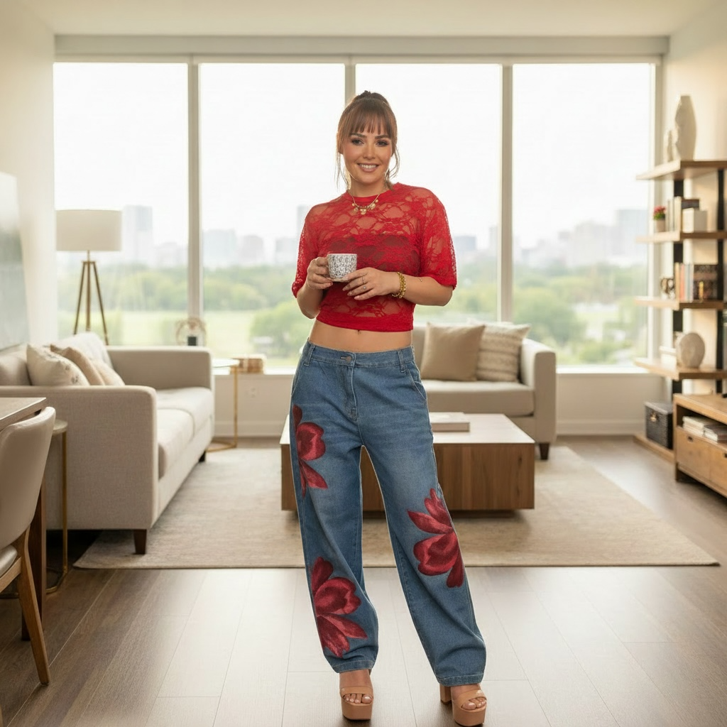 JEANS FLOWERS ROJAS